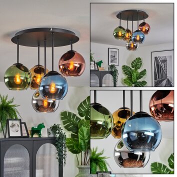 Koyoto Plafoniera, Lampada a sfera 45 cm Blu, Cromo, Oro, Verde, Ramato, Grigio fumo, 5-Luci