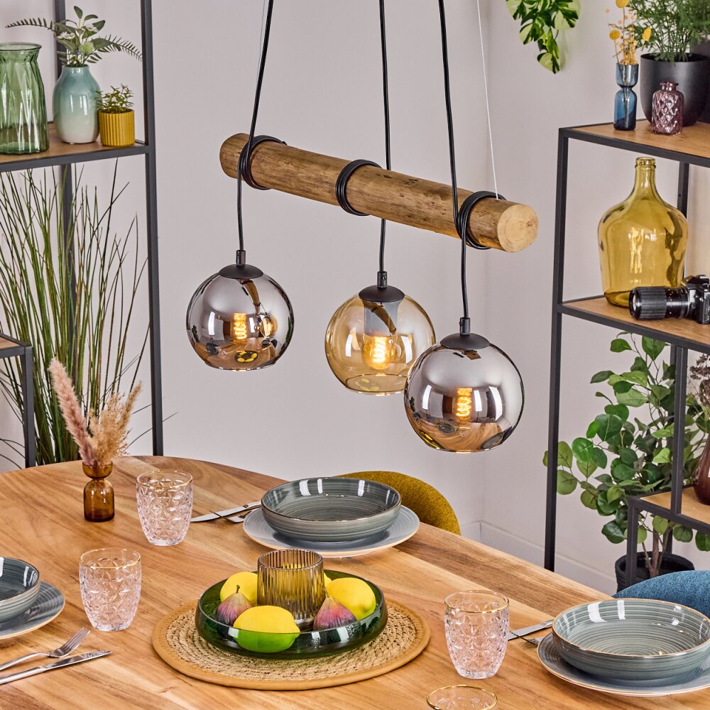 Koyoto Lampadario a sospensione, Lampada a sfera, Lampada a sospensione Écru, Nero, 3-Luci main product photo
