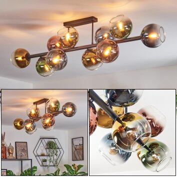 Koyoto Plafoniera, Lampada a sfera Blu, Oro, Verde, Chiaro, Ramato, 10-Luci