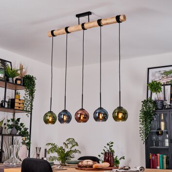 Koyoto Lampadario a sospensione, Lampada a sfera, Lampada a sospensione Écru, Nero, 5-Luci Koyoto Lampadario a sospensione, Lampada a sfera, Lampada a sospensione Écru, Nero, 5-Luci