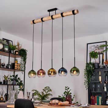 Koyoto Lampadario a sospensione, Lampada a sfera, Lampada a sospensione Écru, Nero, 5-Luci