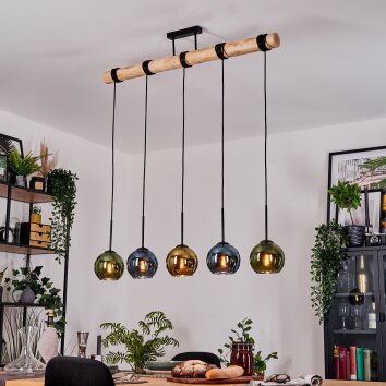 Koyoto Lampadario a sospensione, Lampada a sfera, Lampada a sospensione Écru, Nero, 5-Luci