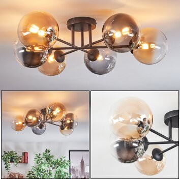Chehalis Plafoniera, Lampada a sfera Ambrato, Chiaro, Grigio fumo, 6-Luci