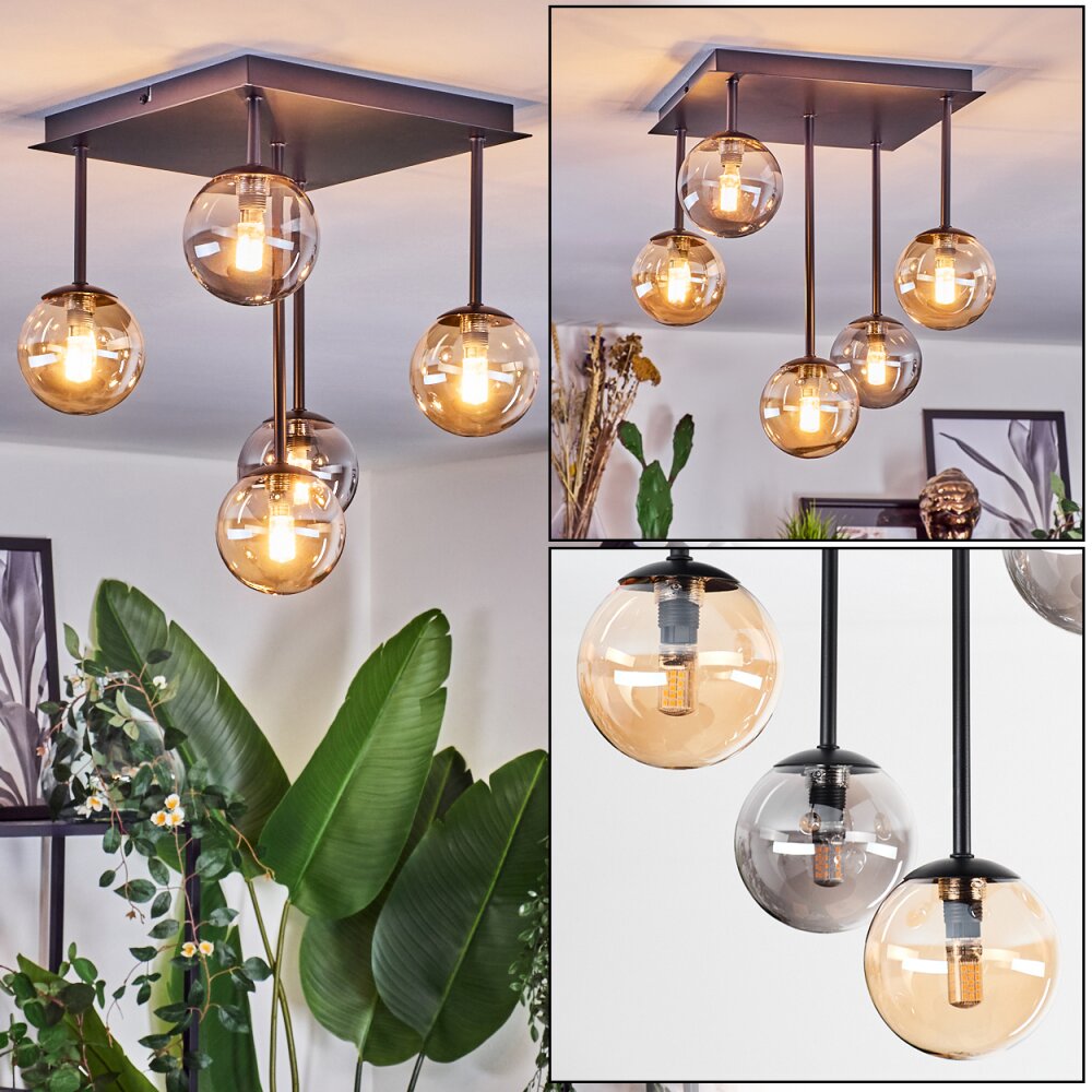 Chehalis Plafoniera, Lampada a sfera Ambrato, Grigio fumo, 5-Luci main product photo