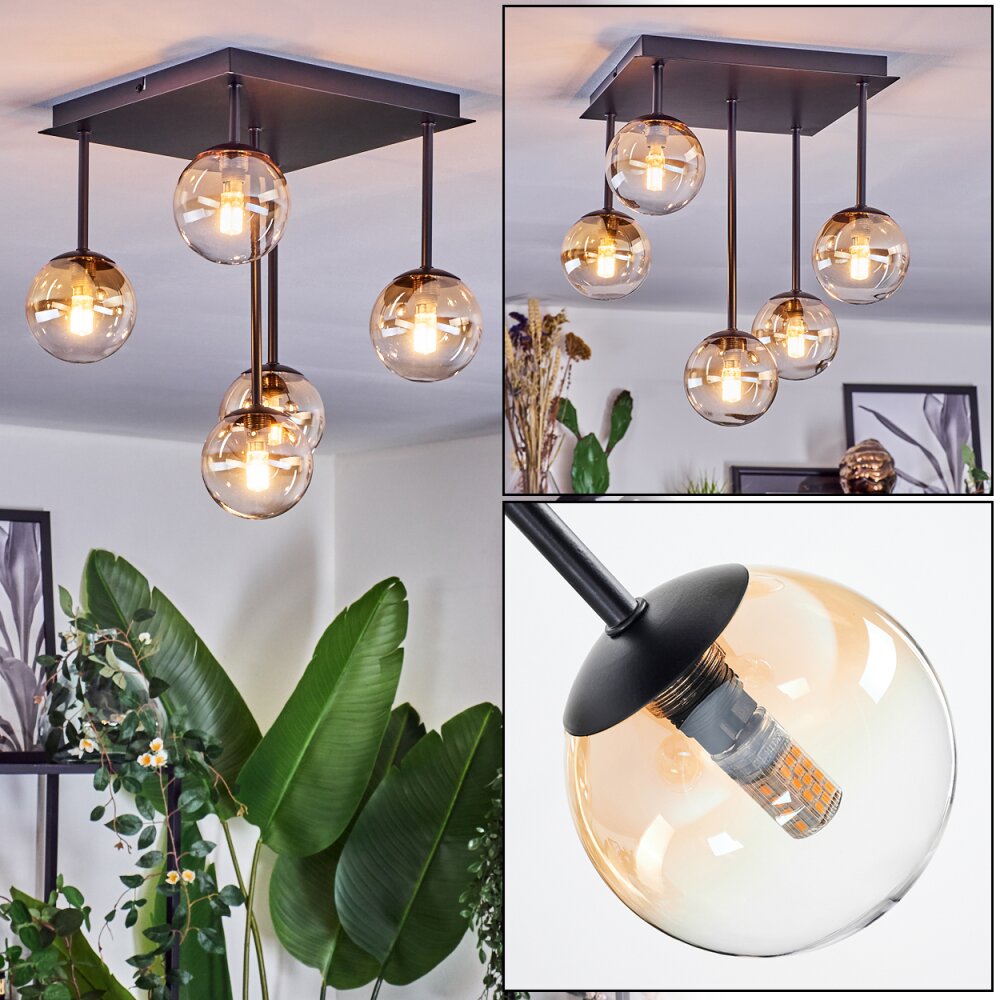 Chehalis Plafoniera, Lampada a sfera Ambrato, Chiaro, 5-Luci main product photo