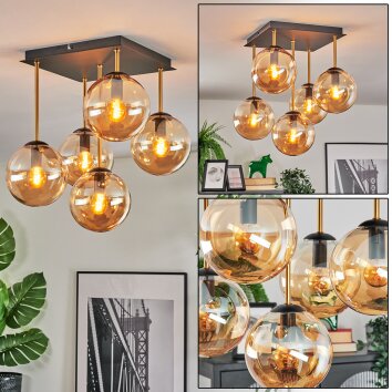 Gastor Plafoniera, Lampada a sfera Oro, Nero, 5-Luci