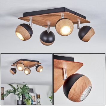 Haldor Plafoniera, Faretto da soffitto Cromo, Aspetto del legno, Nero, 4-Luci