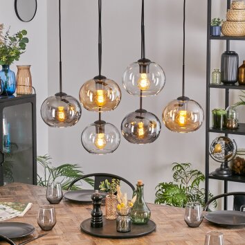 Apedo Lampadario a sospensione, Lampada a sfera, Lampada a sospensione Ambrato, Chiaro, Grigio fumo, 6-Luci