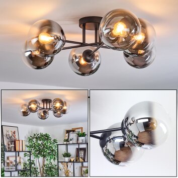 Gastor Plafoniera, Lampada a sfera Cromo, Chiaro, Grigio fumo, 6-Luci