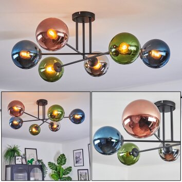 Gastor Plafoniera, Lampada a sfera 80 cm Blu, Cromo, Verde, Ramato, Grigio fumo, 6-Luci