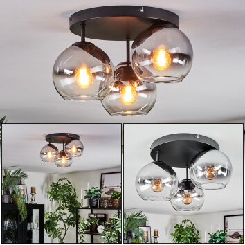 Koyoto Plafoniera, Lampada a sfera Cromo, Chiaro, Grigio fumo, 3-Luci