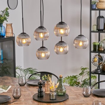 Koyoto Lampadario a sospensione, Lampada a sfera, Lampada a sospensione Chiaro, Grigio fumo, 6-Luci