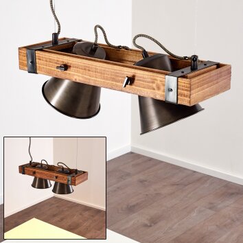 Oksbol Lampada a Sospensione Legno scuro, Nero, 2-Luci