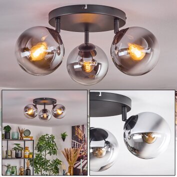 Gastor Plafoniera, Lampada a sfera Cromo, Chiaro, Grigio fumo, 3-Luci
