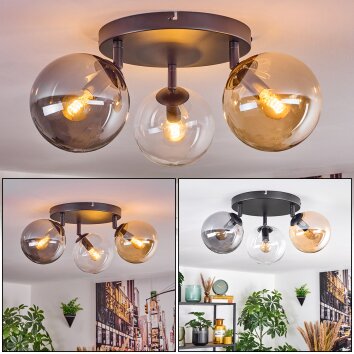 Gastor Plafoniera, Lampada a sfera Ambrato, Cromo, Chiaro, Grigio fumo, 3-Luci