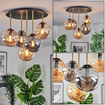 Gastor Plafoniera, Lampada a sfera Ottone, Nero, 5-Luci