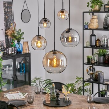 Koyoto Lampadario a sospensione, Lampada a sfera, Lampada a sospensione Ambrato, Chiaro, Grigio fumo, 5-Luci