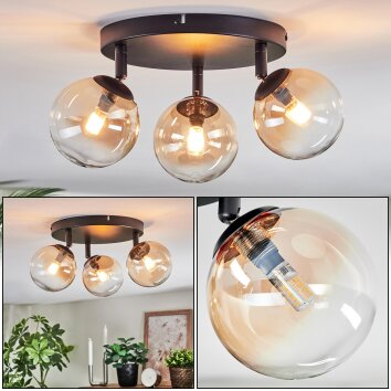 Chehalis Plafoniera, Lampada a sfera Ambrato, Chiaro, 3-Luci