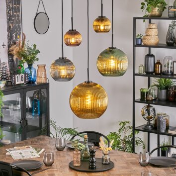 Koyoto Lampadario a sospensione, Lampada a sfera, Lampada a sospensione Blu, Oro, Verde, Ramato, 5-Luci