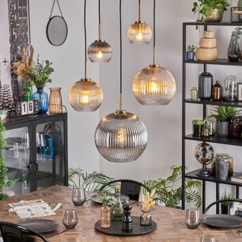 Koyoto Lampadario a sospensione, Lampada a sfera, Lampada a sospensione Oro, Nero, 5-Luci