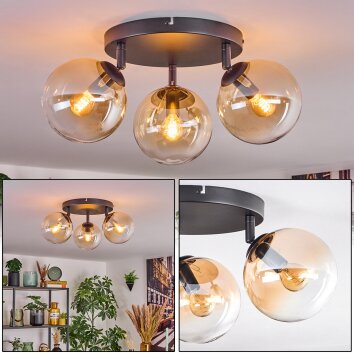 Gastor Plafoniera, Lampada a sfera 25 cm Ambrato, Chiaro, 3-Luci