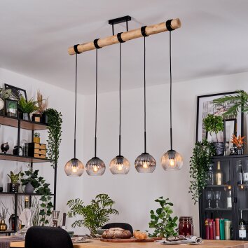 Koyoto Lampadario a sospensione, Lampada a sfera, Lampada a sospensione Écru, Nero, 5-Luci