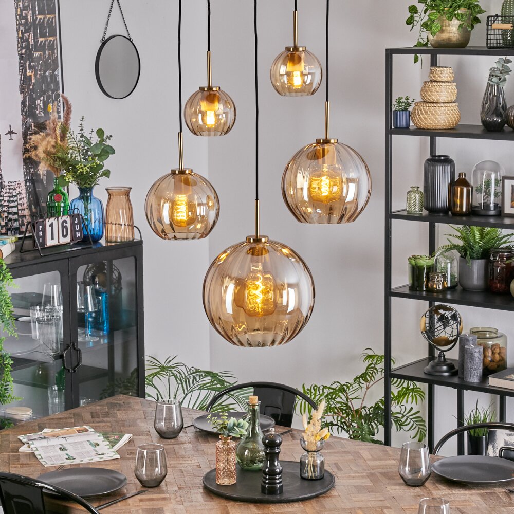 Koyoto Lampadario a sospensione, Lampada a sfera, Lampada a sospensione Oro, Nero, 5-Luci main product photo