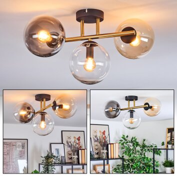 Gastor Plafoniera, Lampada a sfera Oro, Nero, 3-Luci