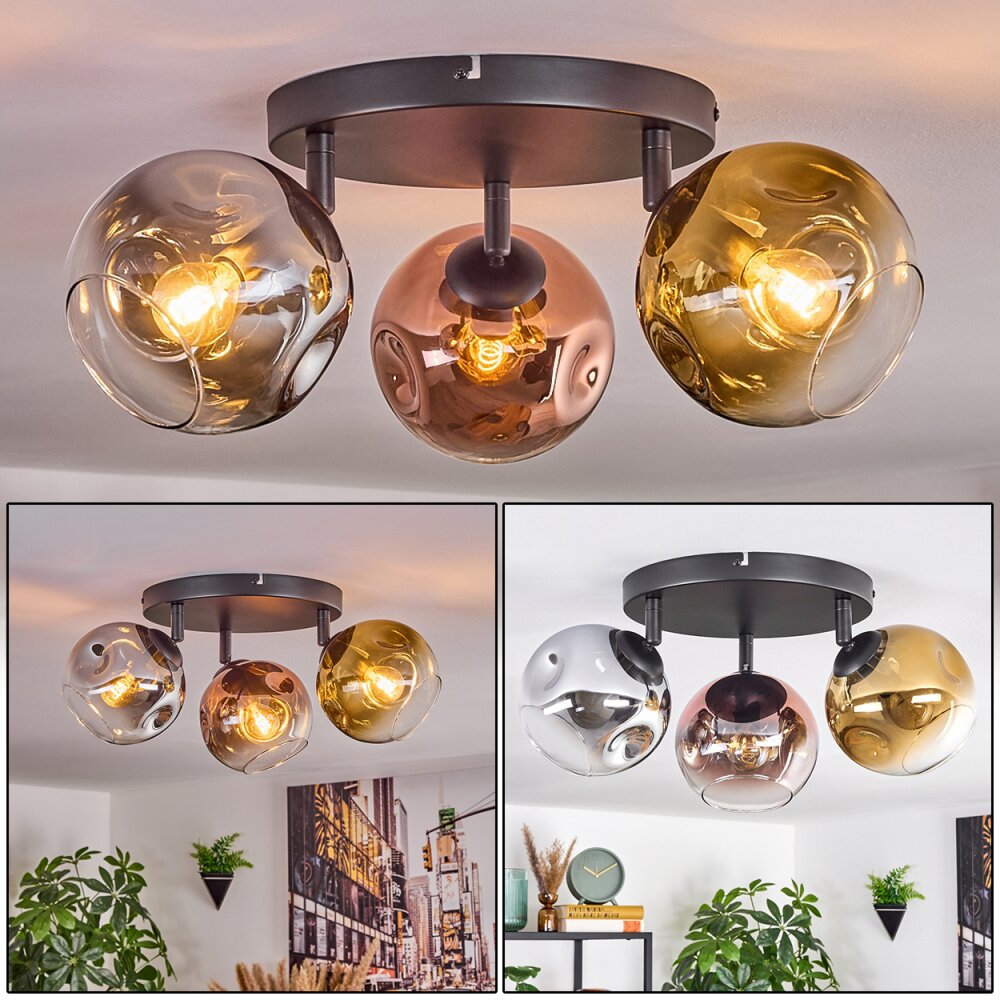 Ripoll Plafoniera, Lampada a sfera Cromo, Oro, Chiaro, Ramato, Grigio fumo, 3-Luci main product photo
