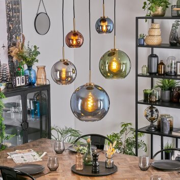 Koyoto Lampadario a sospensione, Lampada a sfera, Lampada a sospensione Oro, Nero, 5-Luci