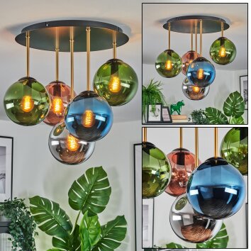 Gastor Plafoniera, Lampada a sfera 45 cm Ottone, Nero, 5-Luci