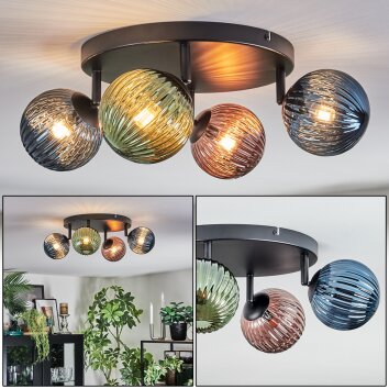 Chehalis Plafoniera, Lampada a sfera Blu, Verde, Ramato, 4-Luci