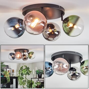 Chehalis Plafoniera, Lampada a sfera Blu, Cromo, Verde, Chiaro, Ramato, Grigio fumo, 4-Luci