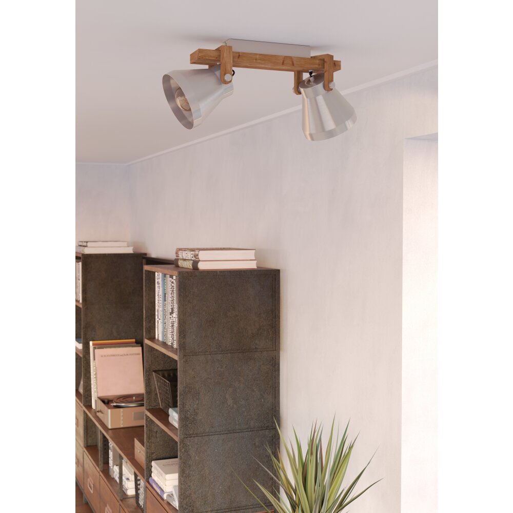 Illuminazione Eglo CAWTON Plafoniera, Faretto da soffitto Marrone, Acciaio satinato, 2-Luci main product photo