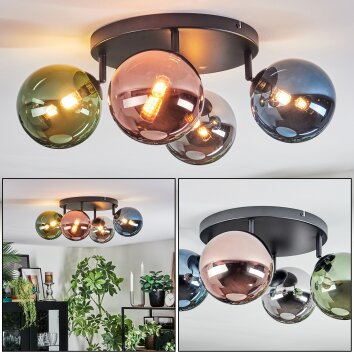 Chehalis Plafoniera, Lampada a sfera Blu, Cromo, Verde, Ramato, Grigio fumo, 4-Luci