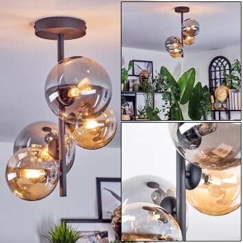 Chehalis Plafoniera, Lampada a sfera 33 cm Ambrato, Grigio fumo, 4-Luci