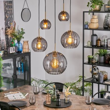 Koyoto Lampadario a sospensione, Lampada a sfera, Lampada a sospensione Oro, Nero, 5-Luci