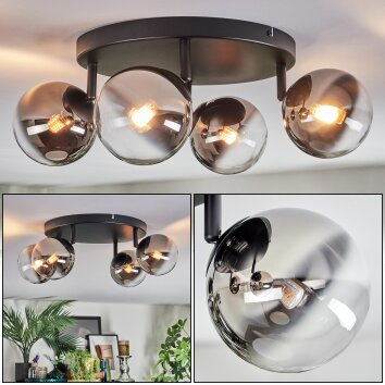 Chehalis Plafoniera, Lampada a sfera Cromo, Chiaro, Grigio fumo, 4-Luci