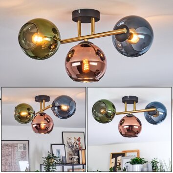 Koyoto Plafoniera, Lampada a sfera Oro, Nero, 3-Luci