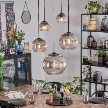 Koyoto Lampadario a sospensione, Lampada a sfera, Lampada a sospensione 45 cm Chiaro, Grigio fumo, 5-Luci