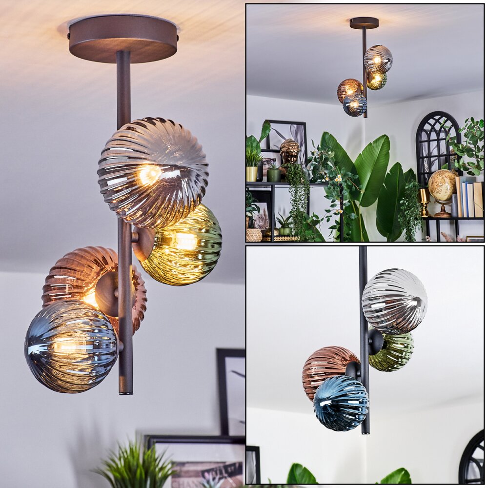 Chehalis Plafoniera, Lampada a sfera Blu, Verde, Ramato, Grigio fumo, 4-Luci main product photo