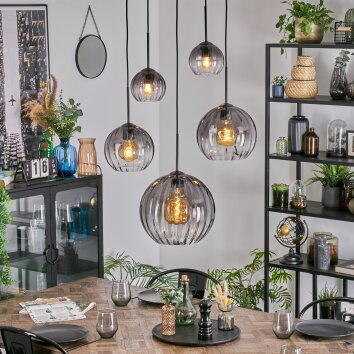 Koyoto Lampadario a sospensione, Lampada a sfera, Lampada a sospensione Chiaro, Grigio fumo, 5-Luci