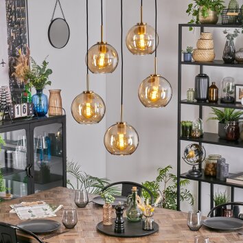 Koyoto Lampadario a sospensione, Lampada a sfera, Lampada a sospensione Oro, Nero, 5-Luci