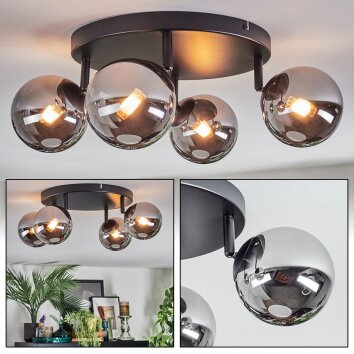 Chehalis Plafoniera, Lampada a sfera Cromo, Grigio fumo, 4-Luci