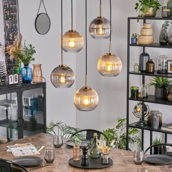 Koyoto Lampadario a sospensione, Lampada a sfera, Lampada a sospensione Oro, Nero, 5-Luci