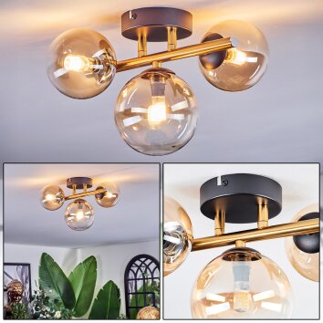 Chehalis Plafoniera, Lampada a sfera Oro, Nero, 3-Luci