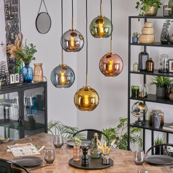 Koyoto Lampadario a sospensione, Lampada a sfera, Lampada a sospensione Oro, Nero, 5-Luci