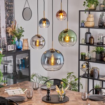 Koyoto Lampadario a sospensione, Lampada a sfera, Lampada a sospensione Oro, Nero, 5-Luci