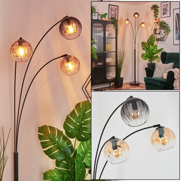 Koyoto Lampada a sfera, Lampada da terra Ambrato, Chiaro, Grigio fumo, 3-Luci