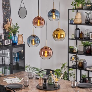 Koyoto Lampadario a sospensione, Lampada a sfera, Lampada a sospensione Oro, Nero, 5-Luci